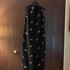 Talbot’s petites maxi black, sleeveless dress with flowers. Size 2
